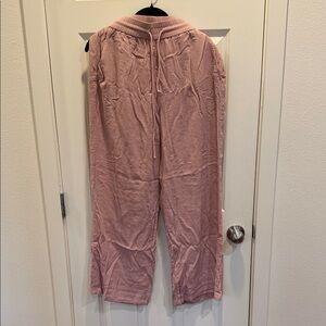 Halara High Waist Drawstring Side Pocket Wide Leg Casual Linen-Feel Pants Pink L
